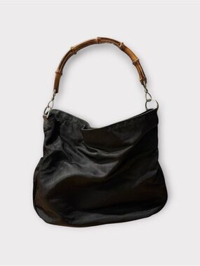 GUCCI Diana Large Black Nylon Bamboo Handle Shoulder Bag.